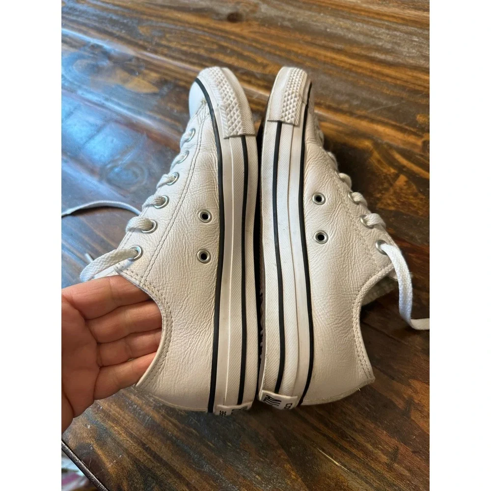 Converse Chuck Taylor All Star White Leather Low Top Sneakers 109058 Womens 7.5
